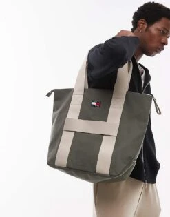 Tommy Jeans Retro Tote Bag In Green For Men Pewter Green