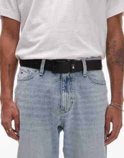 Tommy Jeans Elevated Flag Logo Leather 3.5 Belt In Black For Men -Tommy Hilfiger Store 207795025 1 black 1