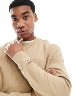 Tommy Jeans Tonal Varsity Sweatshirt In Beige For Men Relic Tan -Tommy Hilfiger Store 207795395 3