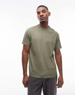 Tommy Jeans Small Linear Logo T-shirt In Army Green For Men Aruba Green