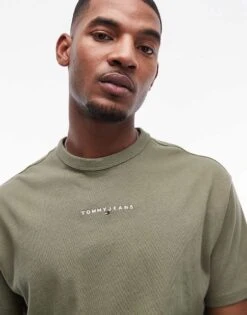Tommy Jeans Small Linear Logo T-shirt In Army Green For Men Aruba Green -Tommy Hilfiger Store 207795450 4