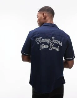 Tommy Jeans Bowling Shirt In Navy For Men Dark Night Navy -Tommy Hilfiger Store 207795514 2