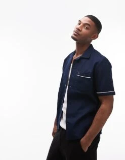 Tommy Jeans Bowling Shirt In Navy For Men Dark Night Navy -Tommy Hilfiger Store 207795514 4