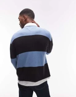 Tommy Jeans Relaxed Striped Rugby Sweater In Blue For Men Black / Colorado Bl -Tommy Hilfiger Store 207795543 3
