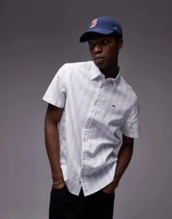 Tommy Jeans Linen Shirt In Light Blue And White Stripe For Men Sweet Blue / Ecru -Tommy Hilfiger Store 207795678 1 sweetblueecru 1