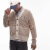 Tommy Jeans Badge Logo Knitted Two Tone Cardigan In Brown For Men Vintage Camel