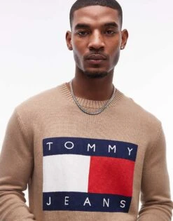 Tommy Jeans Regular Flag Sweatshirt In Brown For Men Vintage Camel Melan -Tommy Hilfiger Store 207795748 3