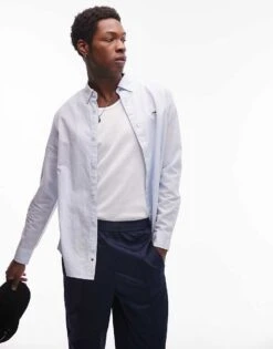 Tommy Jeans Regular Linen Shirt In Blue For Men Sweet Blue