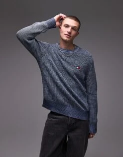 Tommy Jeans Badge Logo Knitted Sweater In Navy For Men Dark Night Navy