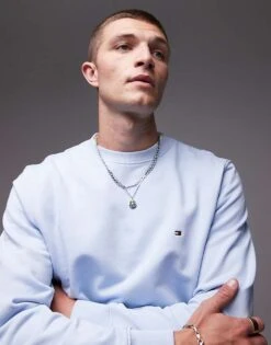 Tommy Hilfiger Crew Neck Terry Sweatshirt In Light Blue For Men -Tommy Hilfiger Store 208011438 4