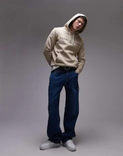 Tommy Hilfiger Logo Embroidery Drawstring Hoody In Light Brown For Men -Tommy Hilfiger Store 208013710 3