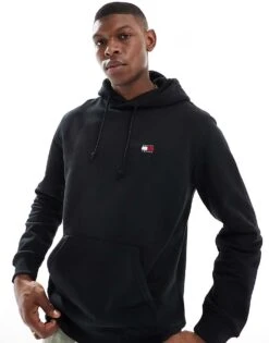 Tommy Jeans Tommy Badge Drawstring Hoody In Black For Men