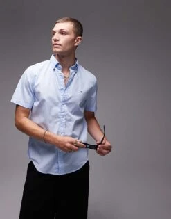 Tommy Hilfiger Flex Poplin Solid Shirt In Light Blue For Men