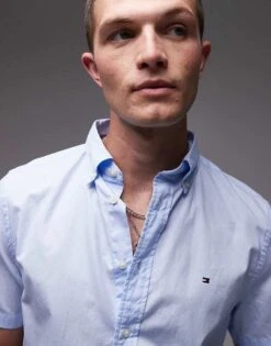 Tommy Hilfiger Flex Poplin Solid Shirt In Light Blue For Men -Tommy Hilfiger Store 208041277 4