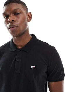 Tommy Jeans Slim Placket Polo In Black For Men