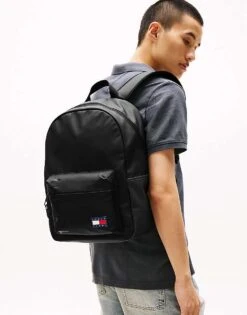 Tommy Jeans Essential Dome Logo Backpack In Black For Men