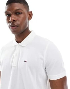 Tommy Jeans Slim Placket Polo In White For Men -Tommy Hilfiger Store 208068927 3