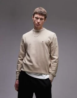 Tommy Hilfiger Crew Neck Terry Sweatshirt In Beige For Men