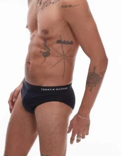 Tommy Hilfiger Original Logo Swim Briefs In Navy Blue For Men -Tommy Hilfiger Store 208111482 3