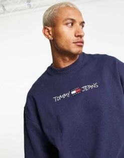 Tommy Jeans Straight Script Embroid Logo Crewneck Sweatshirt In Navy For Men Twilight Navy -Tommy Hilfiger Store 23781199 3