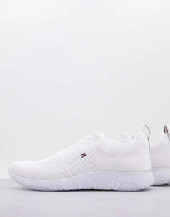 Tommy Hilfiger Knit Runner Trainer With Small Flag Logo In White For Men -Tommy Hilfiger Store 23959177 1 white 1
