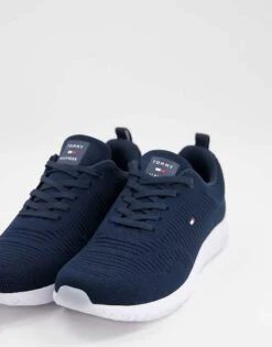 Tommy Hilfiger Knit Runner Trainer With Small Flag Logo In Navy For Men Desert Sky