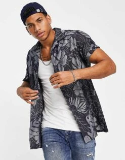 Tommy Hilfiger Floral Jacquard Short Sleeve Shirt For Men Blue -Tommy Hilfiger Store 24270088 1 blue 1